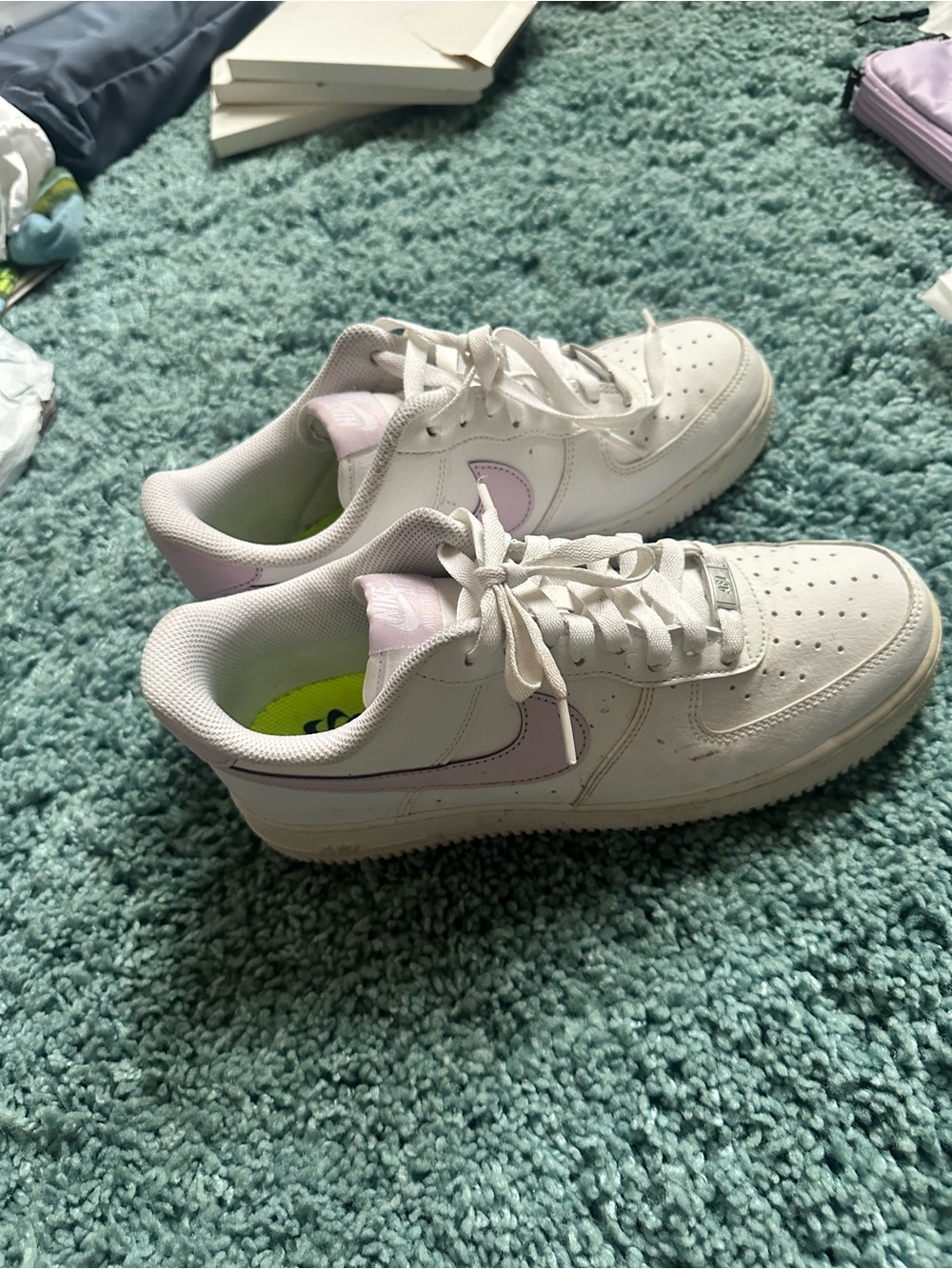 Nike White Air Force Sneakers with Lavender Accent size 9.5 women